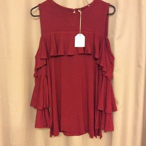 Red Cold Shoulder Top